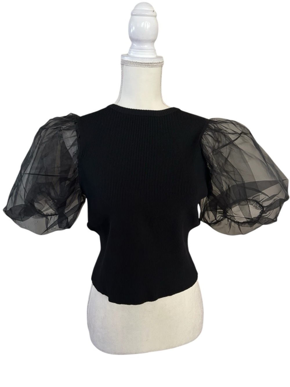 Astr the Label Black Tulle Sleeve Top